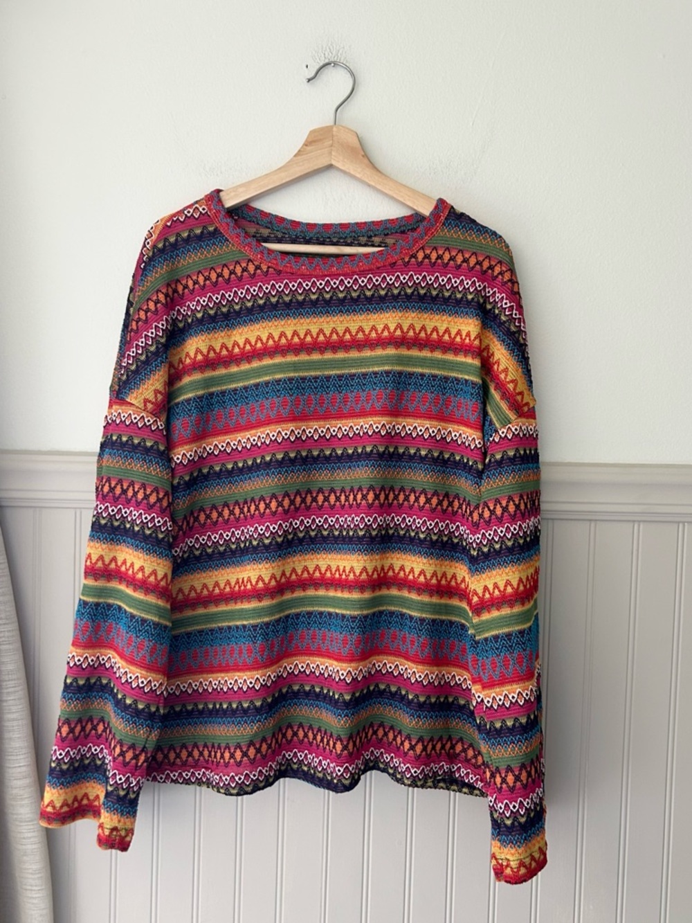 🌈 Retro Rainbow Colorful Striped Long Sleeve Shirt Lightweight Size XL
